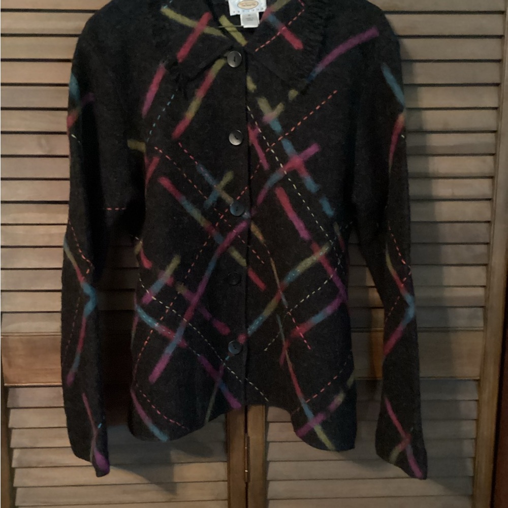 Talbots Multicolor Abstract Design Wool Cardigan - image 1